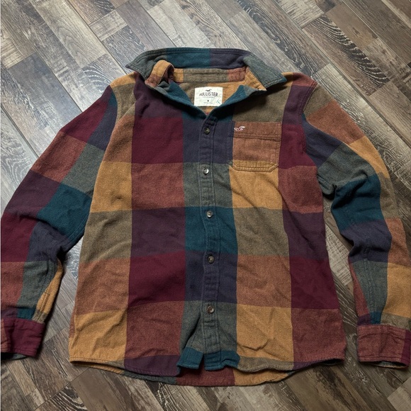Hollister Men's Plaid Shirt in Burgundy, Teal, and Mustard - Picture 1 of 2